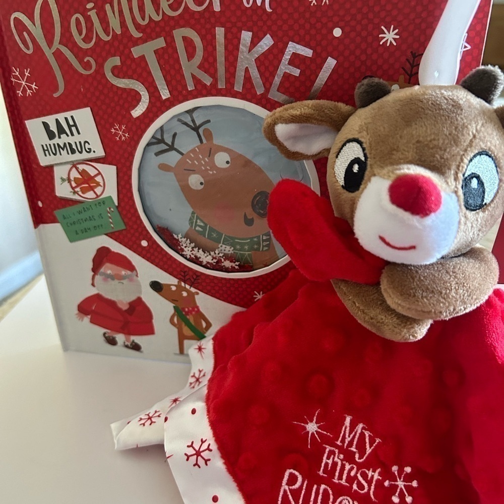 MY FIRST RUDOLPH Snuggle Security Blanket & Reindeer on Strike Book / BRAND NEW - Picture 6 of 9